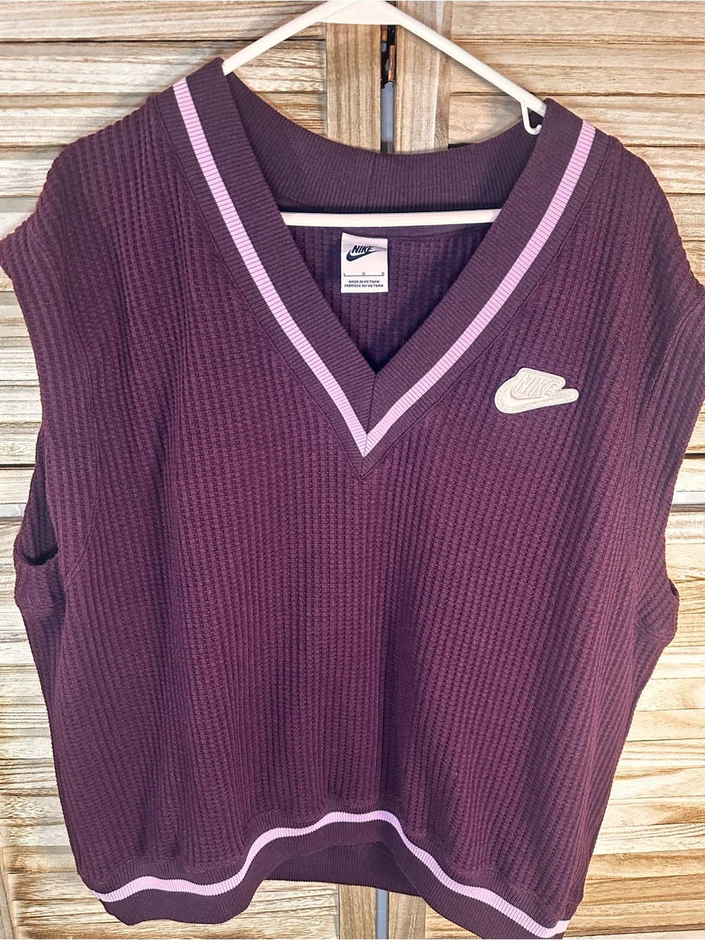Nike Plum Waffle Knit V-Neck Tank with Light Pink Trim